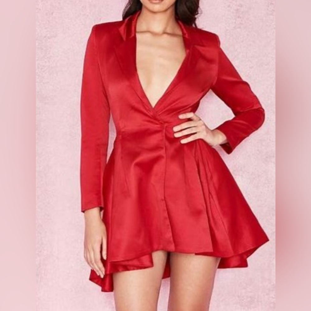 House of CB Red Simoneta Satin Tailored Jacket Mini Dress XS